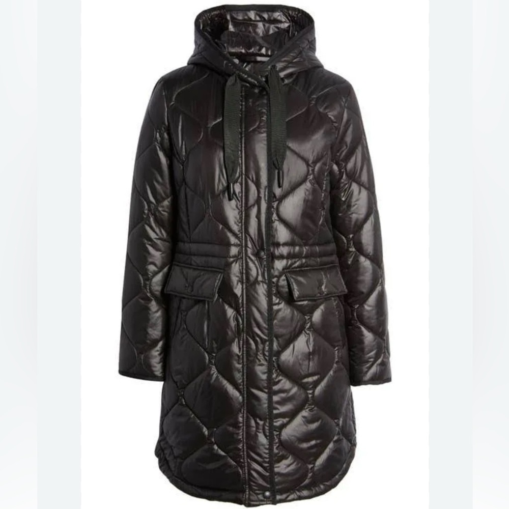 Sam Edelman Onion Quilted Anorak Puffer Longline Jacket Black Women’s Sz Small